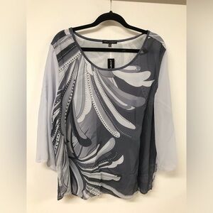 Women's 3/4 Sleeve Round Neck Abstract Top T Shirt Clothing Blouse Dress Top
